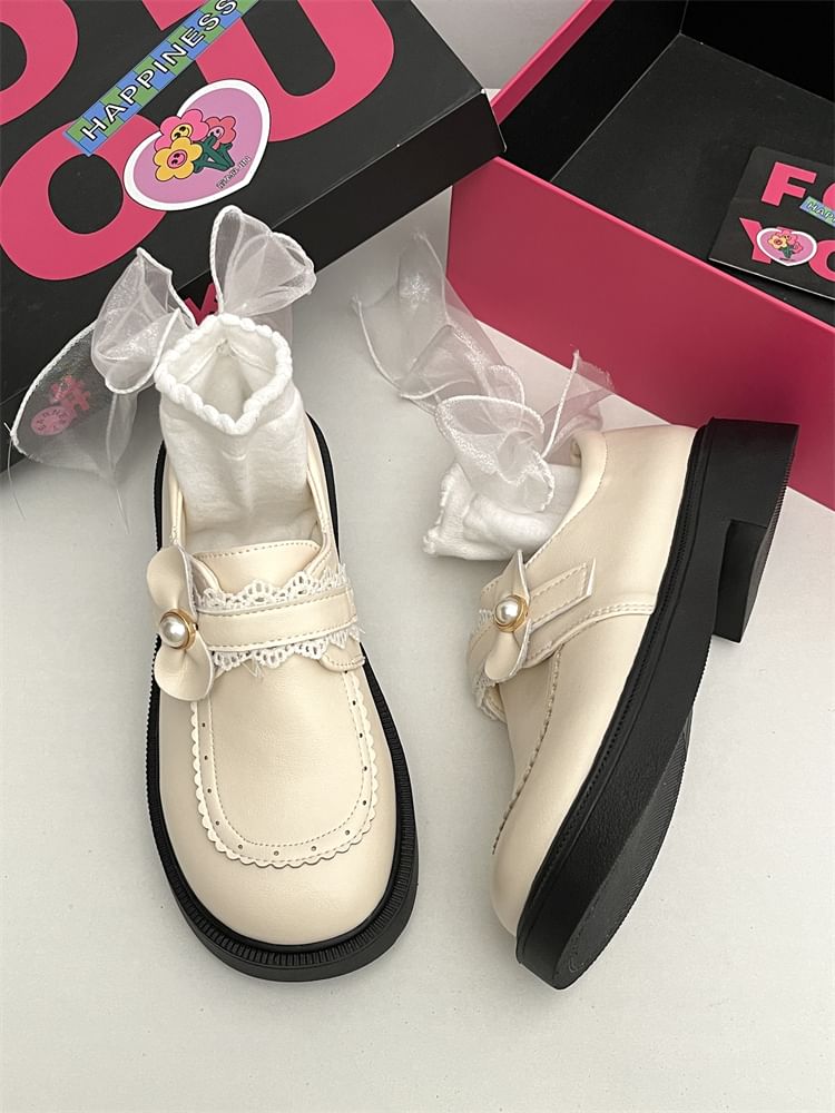 Faux Pearl Platform Loafers