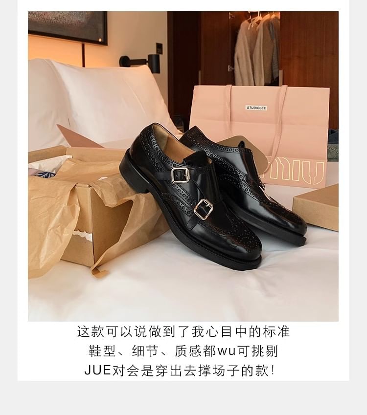 Buckled Strap Monk Genuine Shoes Leather