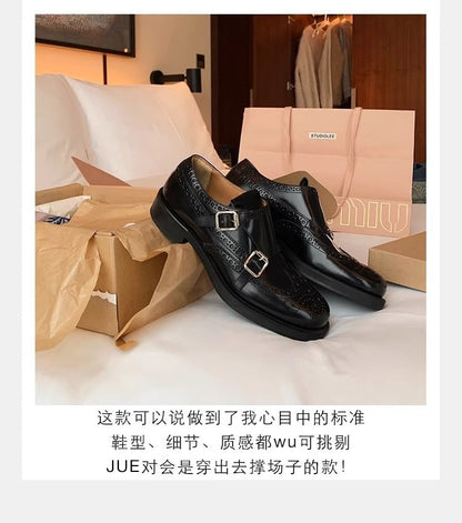 Buckled Strap Monk Genuine Shoes Leather
