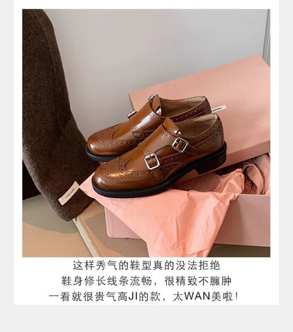 Buckled Strap Monk Genuine Shoes Leather