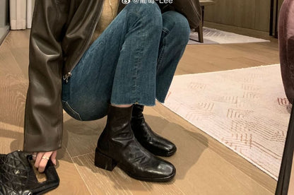 Genuine Boots Low-Heel Toe Square Short Leather