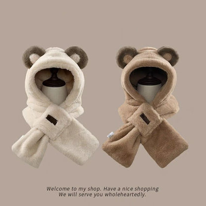 Scarfed Bear Ear Trapper Hat