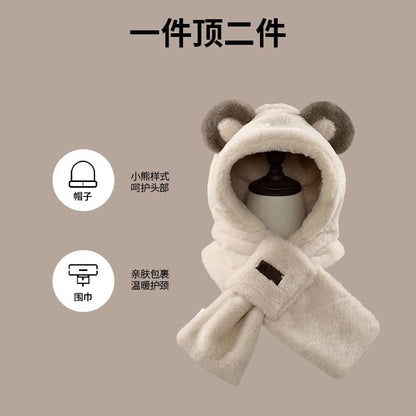 Scarfed Bear Ear Trapper Hat