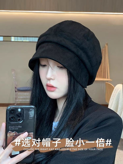 Newsboy Faux Leather Plain Cap