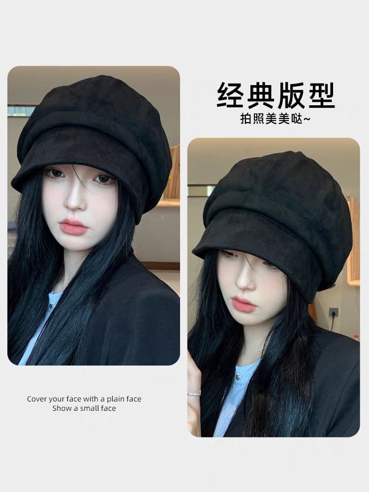 Newsboy Faux Leather Plain Cap