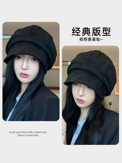 Newsboy Faux Leather Plain Cap