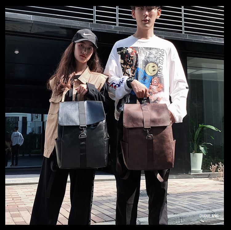 Flap Backpack Faux Leather