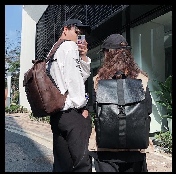 Flap Backpack Faux Leather