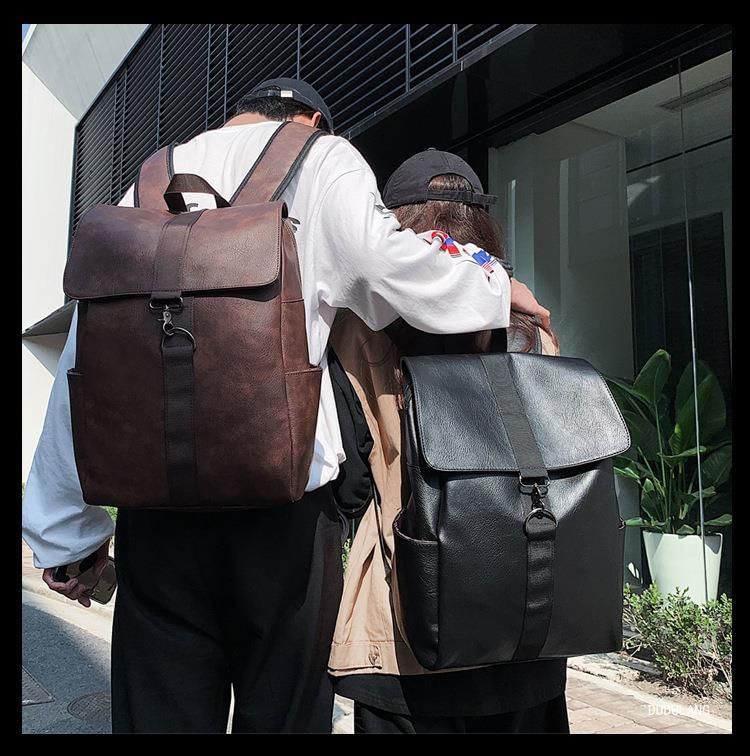 Flap Backpack Faux Leather