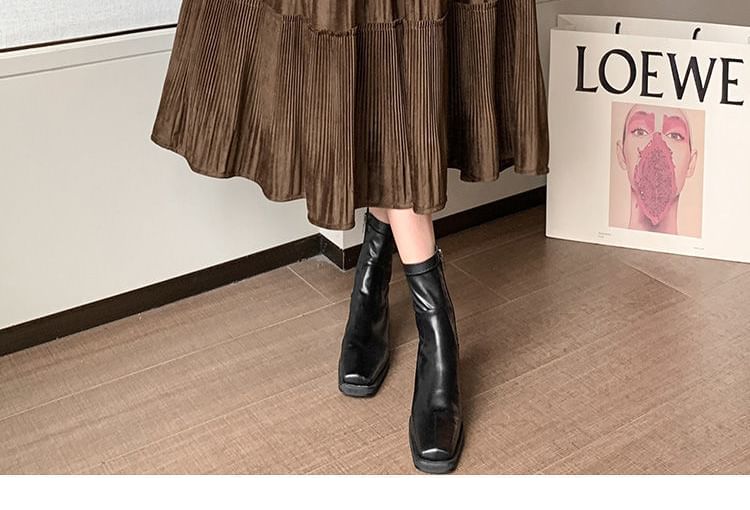 Tiered Velvet Waist A-Line Plain Skirt Midi Elastic