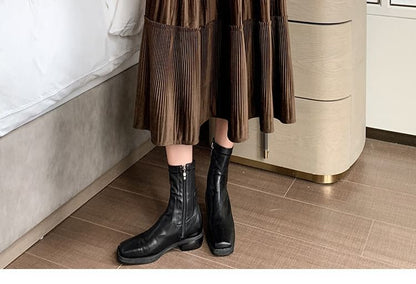 Tiered Velvet Waist A-Line Plain Skirt Midi Elastic