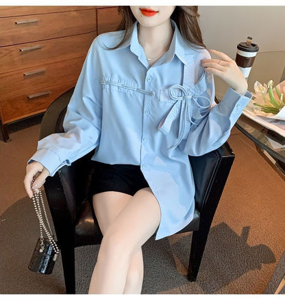 Accent Shirt Long-Sleeve Bow Plain