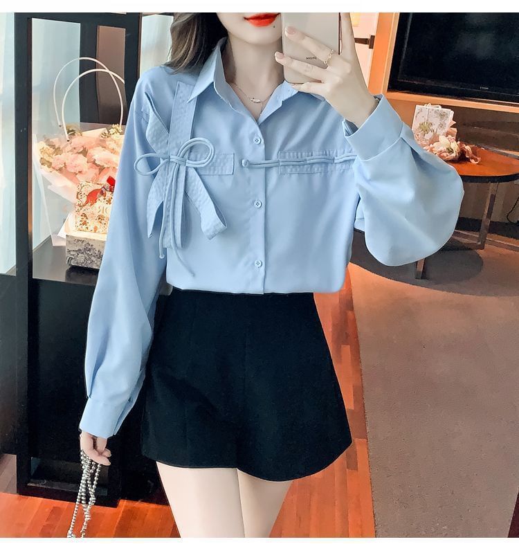 Accent Shirt Long-Sleeve Bow Plain