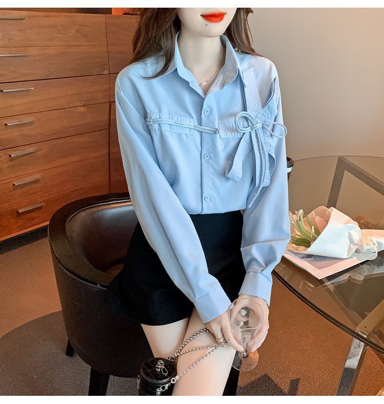Accent Shirt Long-Sleeve Bow Plain
