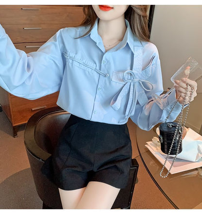 Accent Shirt Long-Sleeve Bow Plain