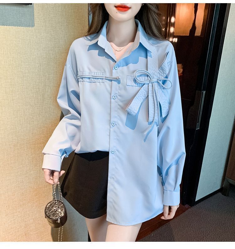 Accent Shirt Long-Sleeve Bow Plain