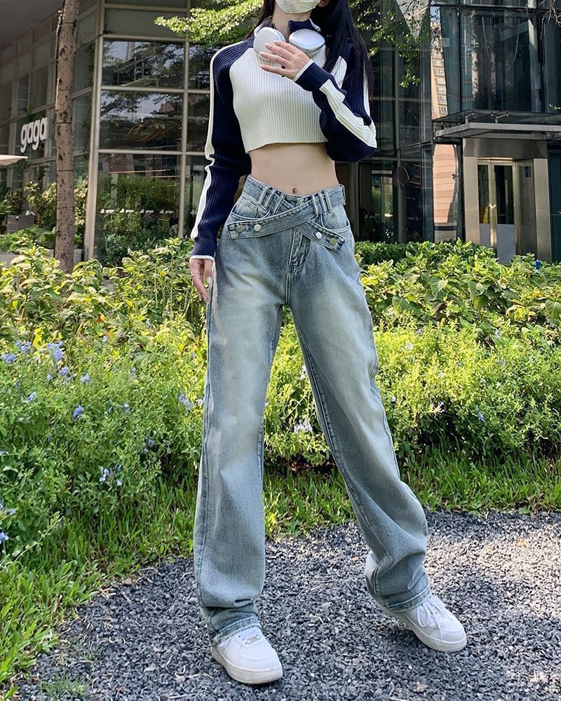 Mid Rise Washed Fit Loose Jeans