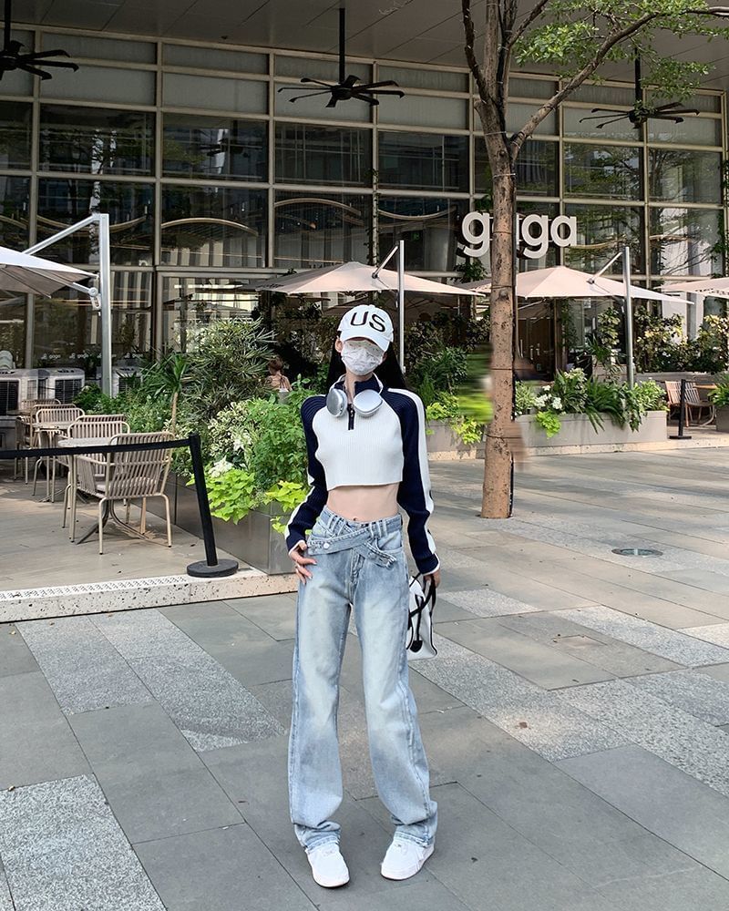 Mid Rise Washed Fit Loose Jeans