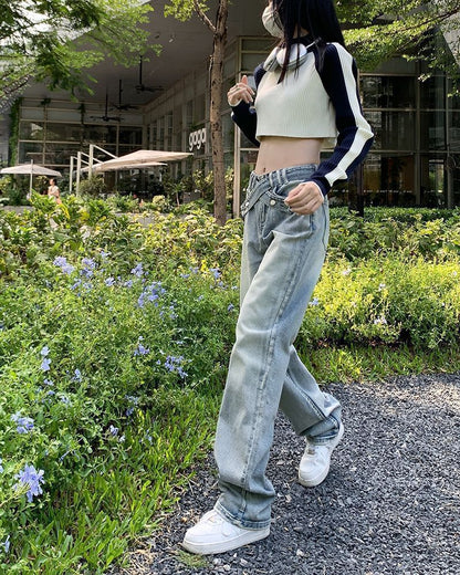 Mid Rise Washed Fit Loose Jeans