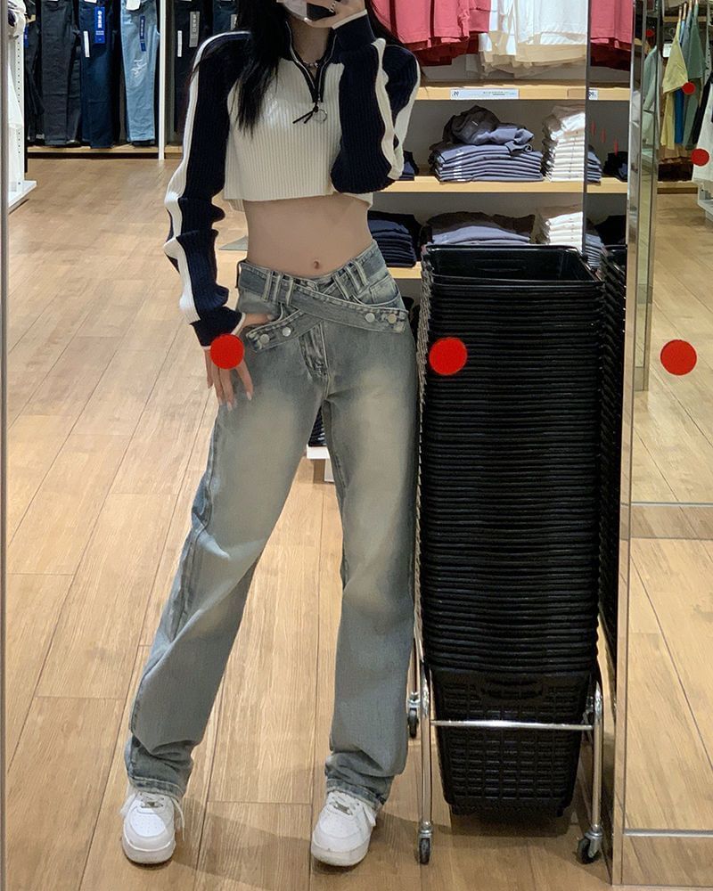 Mid Rise Washed Fit Loose Jeans