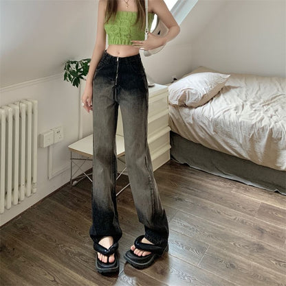 Washed Loose Fit High Jeans Gradient Waist