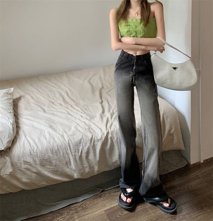 Washed Loose Fit High Jeans Gradient Waist