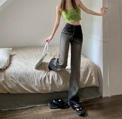 Washed Loose Fit High Jeans Gradient Waist