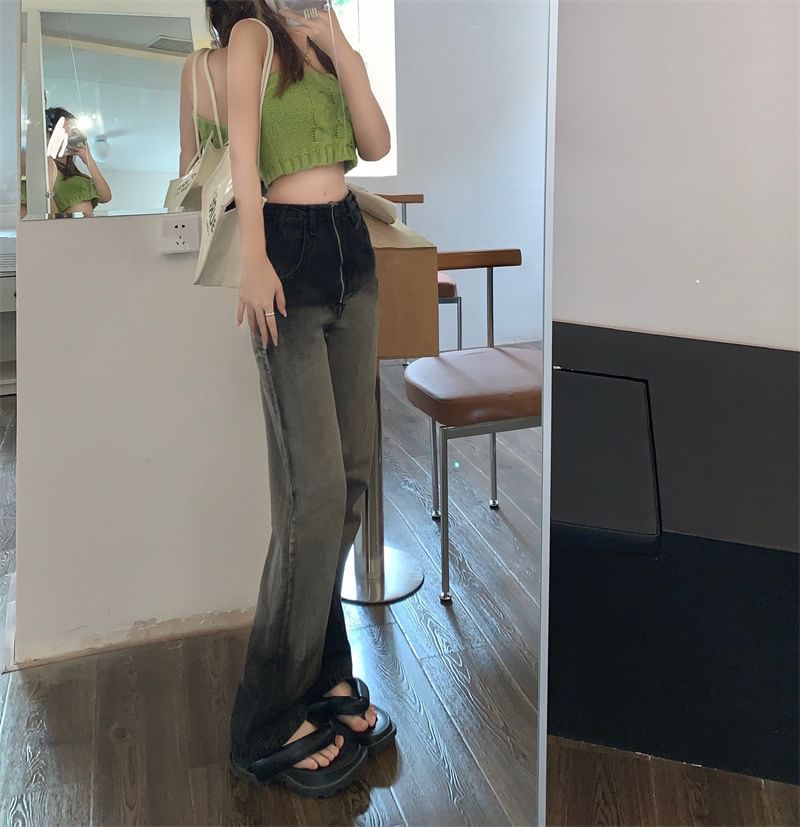 Washed Loose Fit High Jeans Gradient Waist