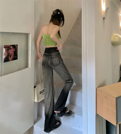 Washed Loose Fit High Jeans Gradient Waist