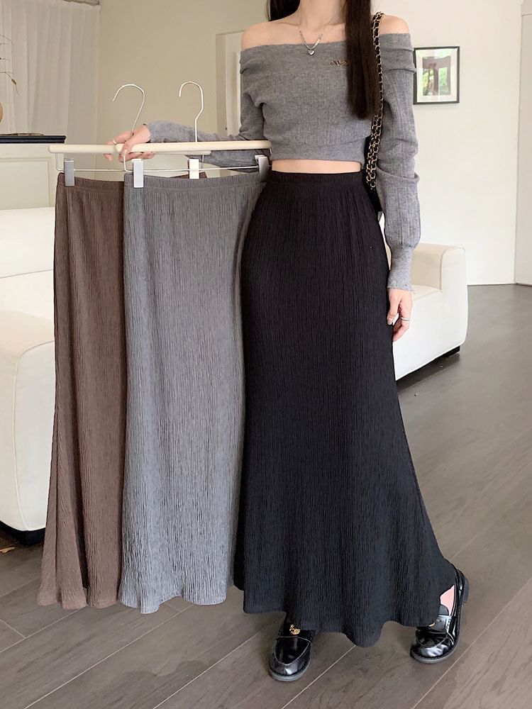 Waist A-Line Elastic Midi Plain Skirt