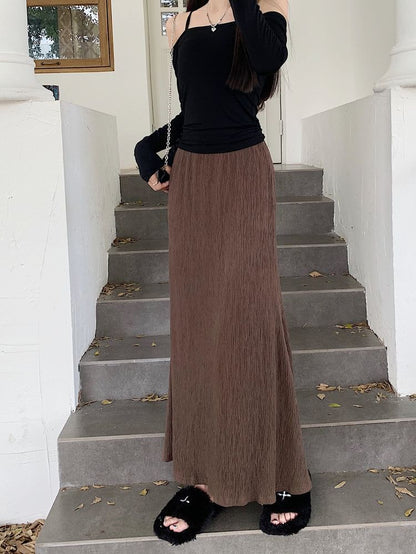 Waist A-Line Elastic Midi Plain Skirt