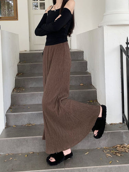 Waist A-Line Elastic Midi Plain Skirt