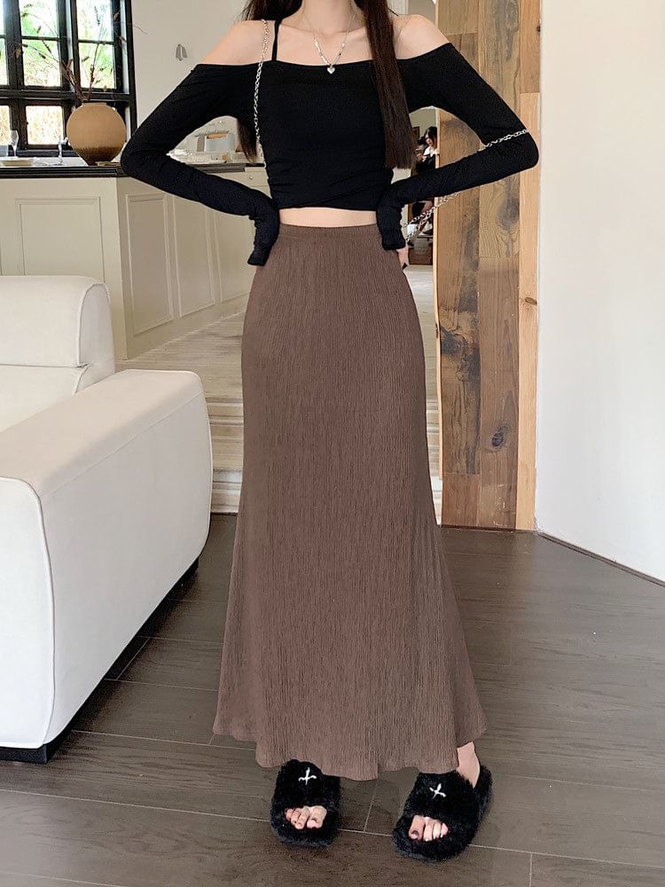 Waist A-Line Elastic Midi Plain Skirt