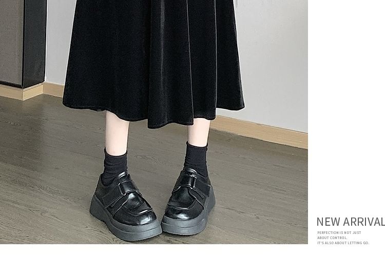 Elastic Plain Midi Velvet A-Line Waist Skirt