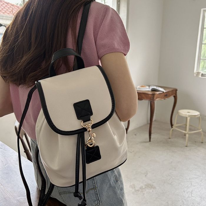 Contrast Trim Faux Leather Backpack