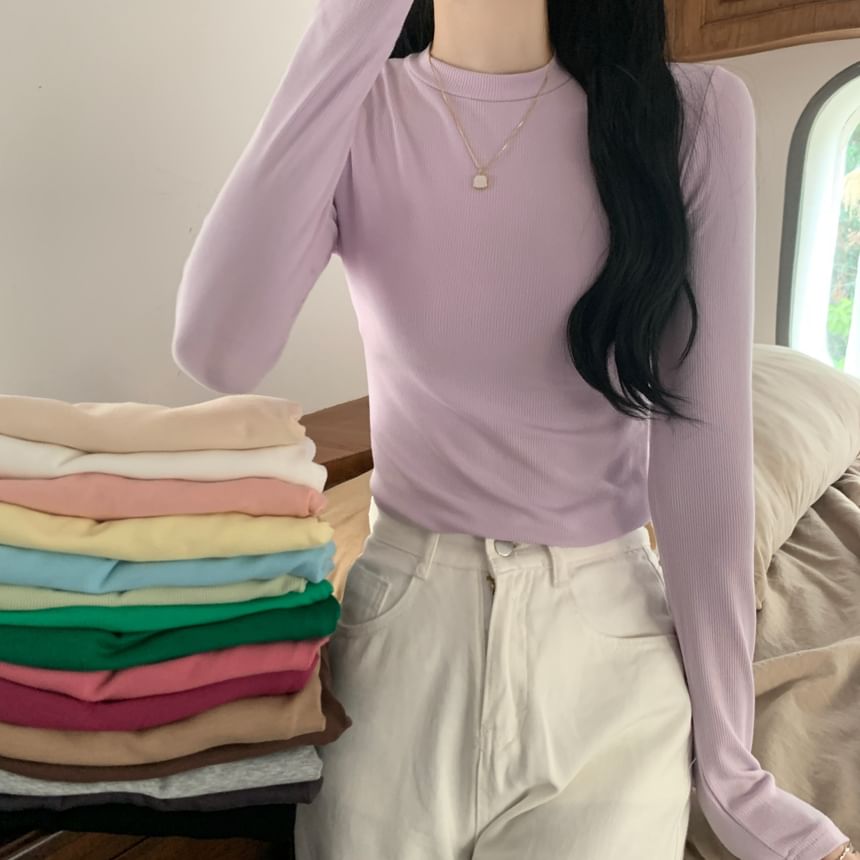 Long-Sleeve Crewneck Plain T-Shirt