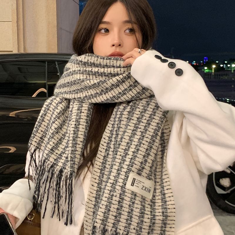 Scarf Label Applique Patterned Tasseled