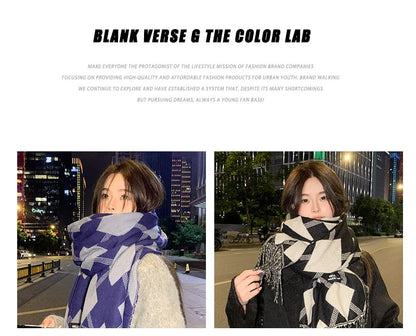 Argyle Tasseled Print Scarf