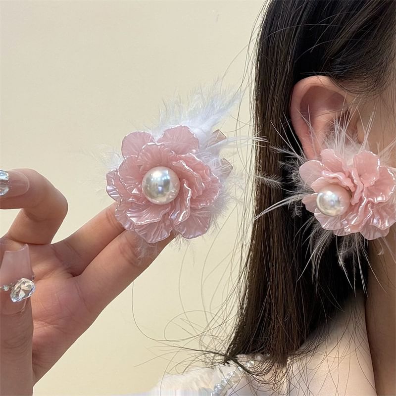 Earring Floral Frayed Drop