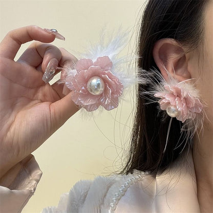 Earring Floral Frayed Drop