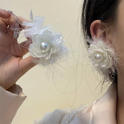 Earring Floral Frayed Drop