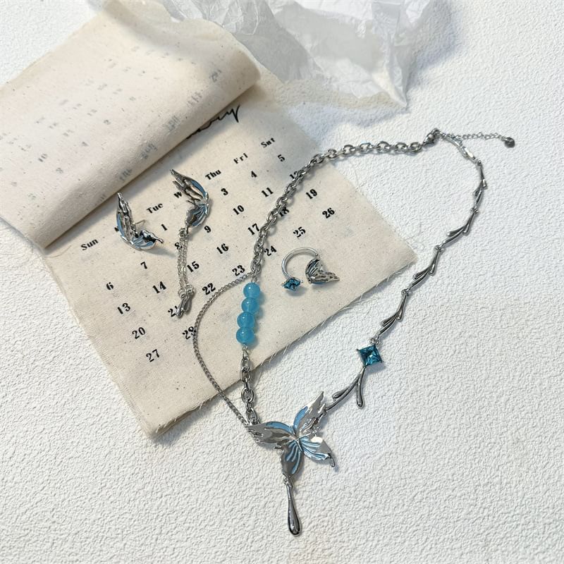 / Choker Butterfly Earring Ring Drop