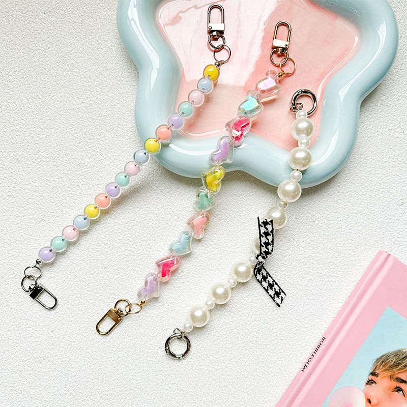 Faux Pearl / Bead Heart Strap Phone