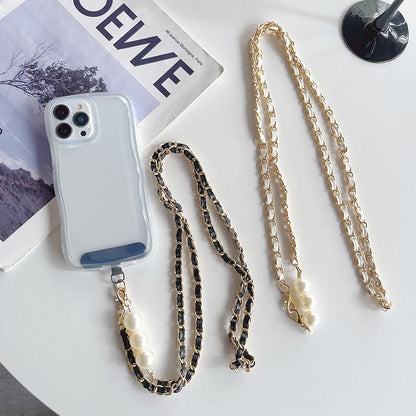 Pearl Phone Lanyard Alloy Leather Faux