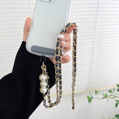 Pearl Phone Lanyard Alloy Leather Faux