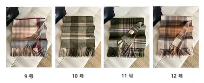 Fringed Wool Applique Lettering Scarf Plaid