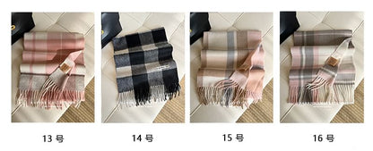 Fringed Wool Applique Lettering Scarf Plaid