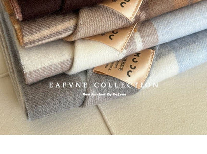 Fringed Wool Applique Lettering Scarf Plaid