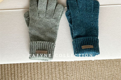 Lettering Gloves Knit Touchscreen Applique Wool