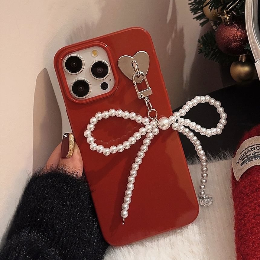 Bow Faux Pearl Charm Phone Case